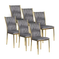 Krzesła - Zestaw 6 Krzeseł Plecionych Welurowych Tapicerowanych Glamour Szare Dan - miniaturka - grafika 1