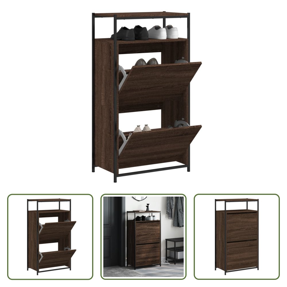 The Living Store Szafka na buty brązowy dąb 60x34x112 cm materiał drewnopochodny