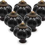 Zawiasy, okucia i inne akcesoria - Uchwyty ceramiczne w kształcie dyni do komód, szuflad i szafek, zestaw 6 sztuk, czarne - miniaturka - grafika 1