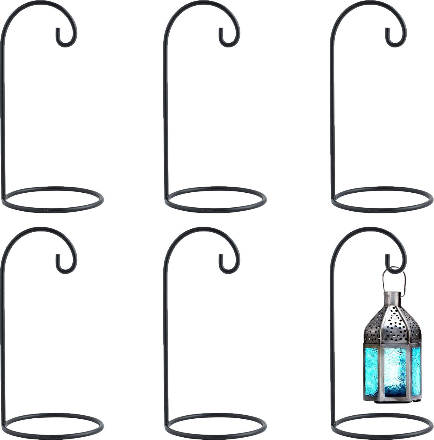 Marrakesh Deco Estetyczny metalowy stojak na biżuterię w kolorze czarnym o wysokości 30 cm Hak pasterski mały ze stojakiem jako dekoracja balkonu (czarny, 30 cm - 6 sztuk)