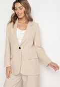 Marynarki i żakiety damskie - Beżowa Klasyczna Marynarka o Jednorzędowym Kroju z Imitacją Kieszeni Felzeri - miniaturka - grafika 1