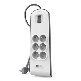 Belkin Listwa zasilająca Przeciwprzepięciowa 6a2 m 2x USB BSV604ca2M - Listwy zasilające - miniaturka - grafika 3