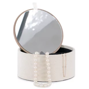 Ameliahome Pudełko Na Biżuterię Okrągłe Woden13,8X6,2 Kremowe - Pudełka i szkatułki - miniaturka - grafika 1