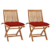 Fotele i krzesła ogrodowe - vidaXL Krzesła ogrodowe 2 szt czerwone poduszki drewno tekowe 3062454 3062454 - miniaturka - grafika 1