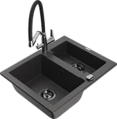 Zlewozmywaki z baterią - Mexen Carlos zlewozmywak granitowy 1,5-komorowy z baterią kuchenną Duo, czarny nakrapiany - 6518-76-671701-07-B - miniaturka - grafika 1