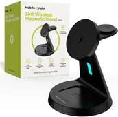 Ładowarki do telefonów - Mobile Origin Ładowarka indukcyjna 3in1 Wireless Magnetic Stand PW9, 15W + kabel USB-A / USB-C, czarna - miniaturka - grafika 1