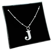 Łańcuszki - Srebrny łańcuszek kulkowy z dużą literką J 50cm SR - miniaturka - grafika 1