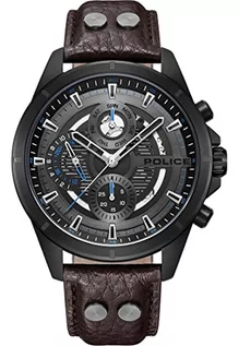 Paski - Police Męski analogowy zegarek kwarcowy ze skórzanym paskiem PEWJF0004602, Czarno-szaro-brązowy, Pasek - grafika 1