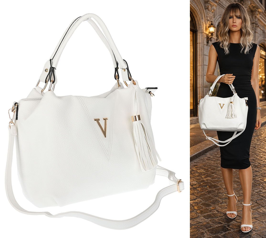 Torebka damska CHARRO z eko skóry shopper z frędzlami pojemna CH167 Biała