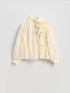 Reserved - Bluzka z aplikacją 3D - złamana biel - Bluzki damskie - miniaturka - grafika 1