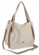 Torebki damskie - Torebka Damska shopper worek włoska marka coveri collection A4 6702 beżowa - miniaturka - grafika 1
