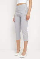 Spodnie damskie - Szare Spodnie o Długości 3/4 z Elastyczną Gumką w Pasie i Wiązaniem Cidasara - miniaturka - grafika 1