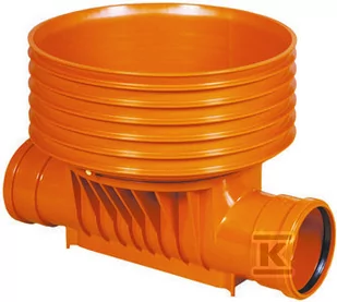 Kineta PP 425x200, typ1 przelotowa, dla rury wznoszącej korugowanej DN/ID 425mm oraz rury wlotowej gładkiej 200mm, z uszczelką, kolor pomarańczowy - Akcesoria hydrauliczne - miniaturka - grafika 1