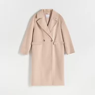 Płaszcze damskie - Reserved - Dwurzędowy płaszcz z dodatkiem wełny - Beżowy - miniaturka - grafika 1