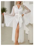 Szlafroki damskie - Długi szlafrok damski z prześwitującej siateczki - Biały - miniaturka - grafika 1