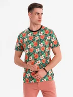 Koszulki męskie - Męski t-shirt bawełniany w kwiatowy wzór full print czarny V2 OM-TSFP-0249 XL - miniaturka - grafika 1