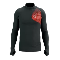 Bluzy sportowe męskie - COMPRESSPORT Bluza do biegania męska WINTER TRAIL POSTURAL LS TOP black/red - miniaturka - grafika 1