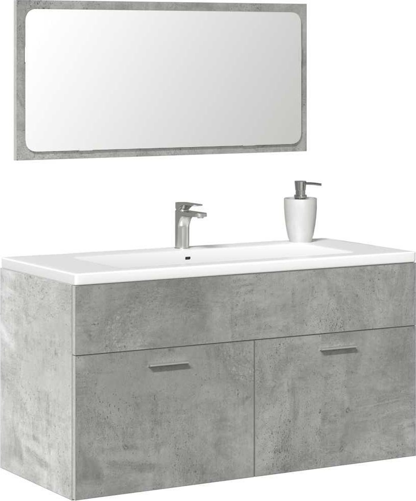 vidaXL vidaXL Szafka łazienkowa z lustrem, szarość betonu