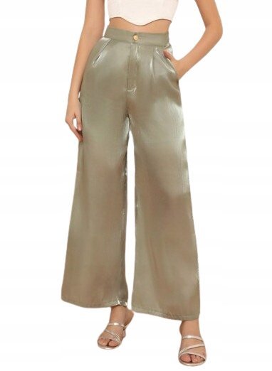 SHEIN SPODNIE DAMSKIE ZIELONE PROSTE CASUAL L ŁWK