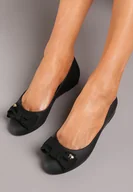 Baleriny - Czarne Płaskie Klasyczne Balerinki Meliski Ozdobione z Przodu Kokardką Damera - Born2be - miniaturka - grafika 1