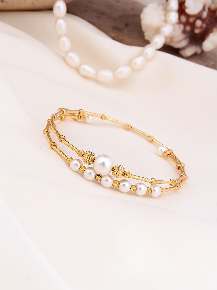 Pierres de Jade Pozłacana bransoletka z perłami