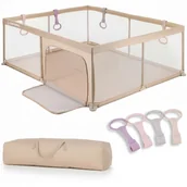 Łóżeczka i kojce - Duży Kojec Dziecięcy Łóżeczko Plac Zabaw Z Podłogą Suchy Basen 150X200 Beżowy + Uchwyty Do Kojca Zestaw Sun Baby - miniaturka - grafika 1