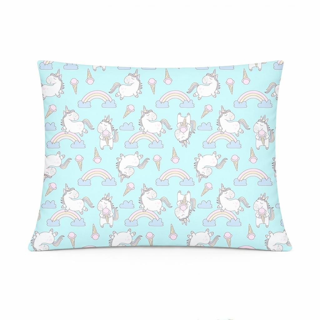 Poszewka bawełniana 40x60 miętowa w jednorożce i tęcze, dziecięcy nowoczesny - COTTON HOME KIDS