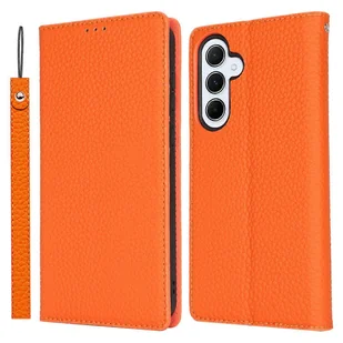 Dla Samsung Galaxy S25 + Etui Portfel Prawdziwa skóra bydlęca Pokrowiec na telefon Litchi Texture-Orange Wielobarwny - Portfele - miniaturka - grafika 1