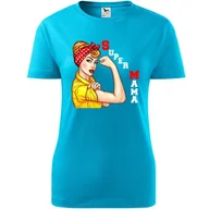 Koszulki i topy damskie - Damska Koszulka na Dzień Mamy Super mama na Prezent dla Mamy Urodziny turkusowy S - miniaturka - grafika 1