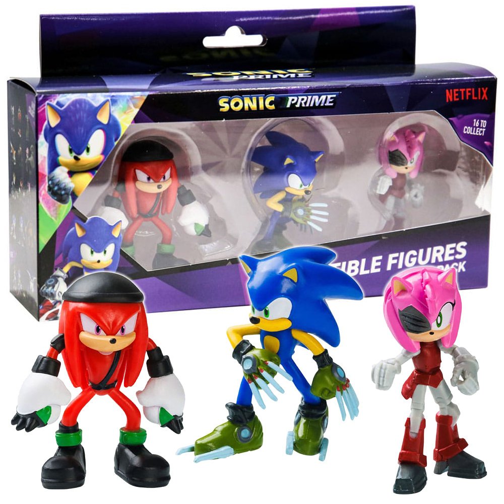 Sonic Prime Oryginalne Figurki Knuckles + Sonic + Amy Zestaw 3-Pak