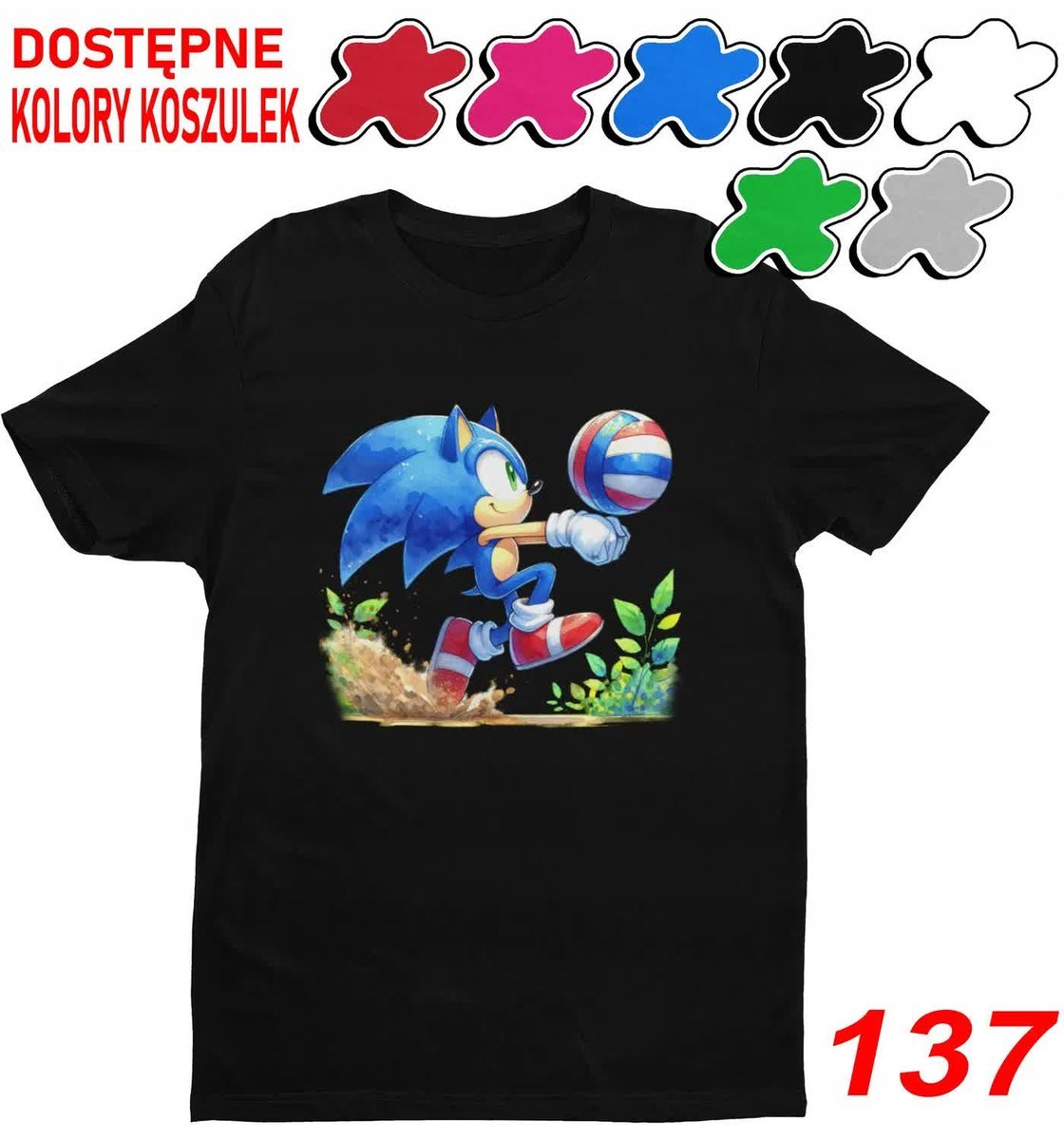 Dziecięca Koszulka Z Nadrukiem Sonic Sonik Szybki Błyskawica -L 146-152