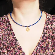 Naszyjniki - Naszyjnik - Lapis Lazuli fasetowane kulki i srebro złocone - miniaturka - grafika 1