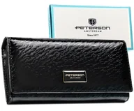 Portfele - Duży portfel damski skórzany czarny PETERSON rfid klasyczny na zatrzask elegancki - miniaturka - grafika 1
