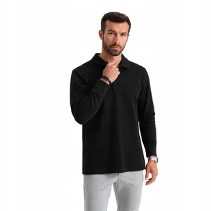 Bluza męska z kołnierzykiem polo z dzianiny czarna V8 OM-SSNZ-0149 S - Bluzy męskie - miniaturka - grafika 1