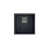Zlewozmywaki - QUADRON Zlewozmywak granitowy jednokomorowy podwieszany 42 42 22,5 cm DAVID 40 czarny metalik ze stalowym odpływem - miniaturka - grafika 1