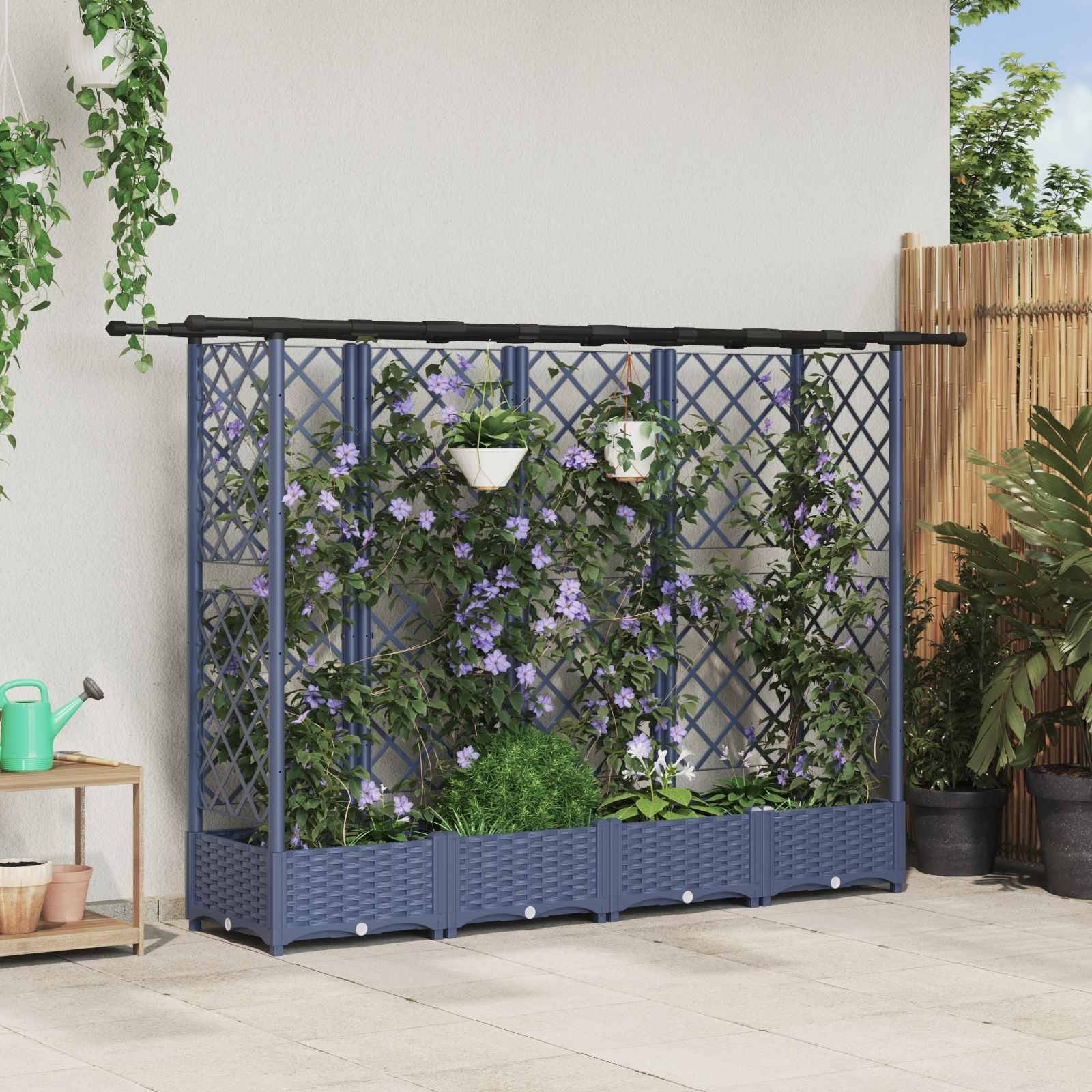 vidaXL vidaXL Podniesione łóżko z kratką i dachem Szary 202,5 x 40 x 123 cm