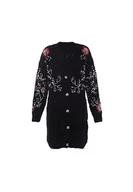 Swetry damskie - faina Damski średniej długości, modny kardigan z cekinami i kwiatowym wzorem, czarny, rozmiar M/L, czarny, XL - miniaturka - grafika 1