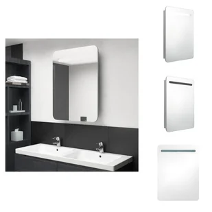 vidaXL Szafka łazienkowa z lustrem LED betonowa szara 60x11x80 cm - Umywalki łazienkowe - Szafki łazienkowe - miniaturka - grafika 1