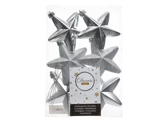 Zestaw gwiazd do zawieszenia, 6 szt., srebrny - Bombki - miniaturka - grafika 1