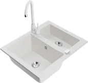 Zlewozmywaki z baterią - Mexen Carlos zlewozmywak granitowy 1,5-komorowy z baterią kuchenną Telma, biały - 6518-20-670200-20 - miniaturka - grafika 1