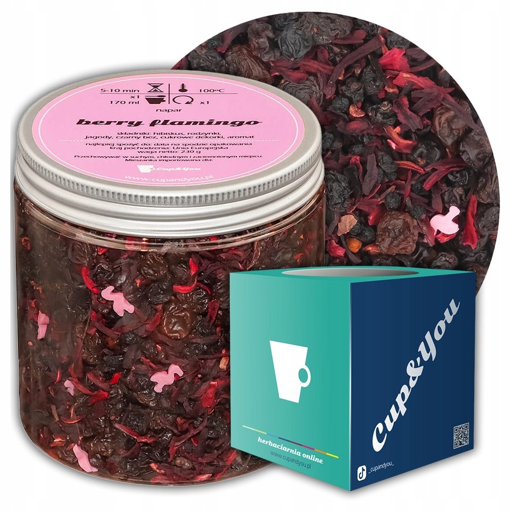 Herbata owocowa sypana Berry Flamingo o smaku leśnych jagód PREMIUM Cup&You - herbata liściasta sypana mieszanka napar susz - gotowa na prezent upom..