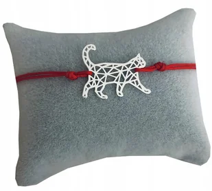 Bransoletka sznurkowa z kotkiem kot origami SREBRO - Bransoletki - miniaturka - grafika 1