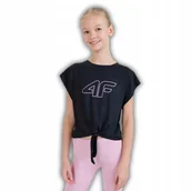 Koszulki dla dziewczynek - KOSZULKA DZIEWCZĘCA 4F CZARNA SZYBKOSCHNĄCA DRY T-SHIRT ROZMIAR 134/140 - miniaturka - grafika 1