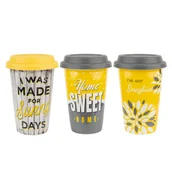 Kubki - Kubek porcelanowy z silikonową pokrywką Florina Sunshine 380 ml mix wzorów - miniaturka - grafika 1