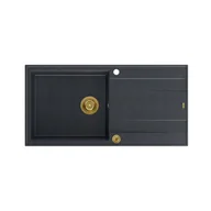 Zlewozmywaki - QUADRON Zlewozmywak EVAN 146 XL czarny, elementy złote, k.pneum. HCQE10050U8_PVDG1_P2O0 - miniaturka - grafika 1