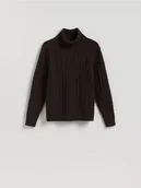 Swetry męskie - Reserved - Sweter z wełną - ciemnobrązowy - miniaturka - grafika 1