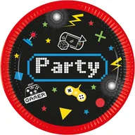 Naczynia i sztućce jednorazowe - Talerzyki papierowe Gaming Party 23cm 8szt - Godan - miniaturka - grafika 1