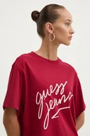 Koszulki sportowe damskie - Guess Jeans t-shirt bawełniany damski kolor czerwony W4BI54 K8HM0 - miniaturka - grafika 1