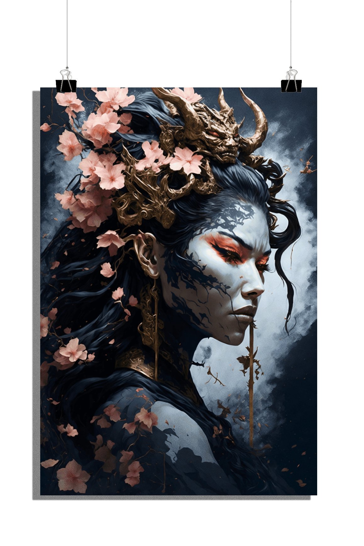 Plakat Kobieta - Plakat Demon - Plakat Kwiat - Plakat Potężny - Plakat Czarownica - Plakat Fantasy - 61x91cm - Idealny do oprawienia w ramę