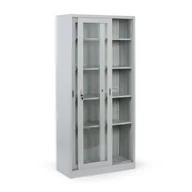 Szafki biurowe - Metalowa szafka z półkami i szklanymi przesuwanymi drzwiami, zdemontowana, 900 x 1950 x 400 mm - miniaturka - grafika 1